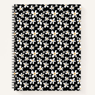 Retro Black en White Floral Pattern | Daisy | Notitieboek