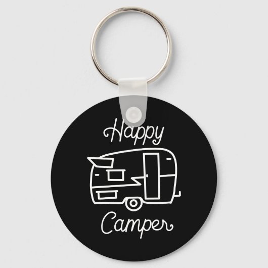 Retro Black en White Happy Camper Sleutelhanger (Voorkant)