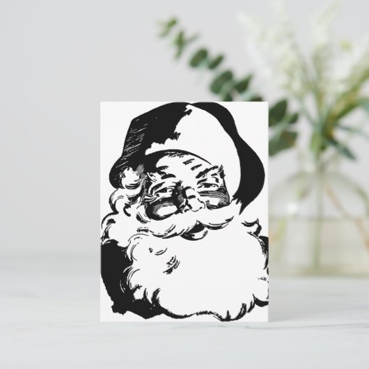 Retro Black en White Kerstkerstkerstkerstman Feestdagenkaart (Staand voorkant)