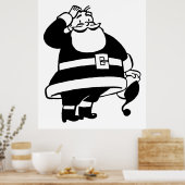 Retro  Black en White Kerstkerstkerstkerstman Poster (Keuken)