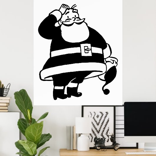 Retro  Black en White Kerstkerstkerstkerstman Poster (Thuiskantoor)