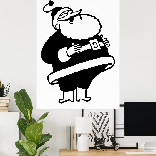 Retro Black en White Kerstkerstkerstkerstman Poster (Thuiskantoor)