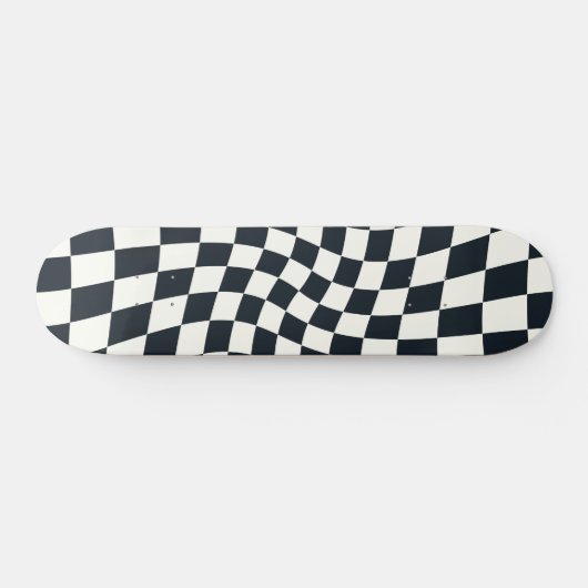 Retro Black en White Pastel Warped Checkerboard Skateboard (Horizontaal)