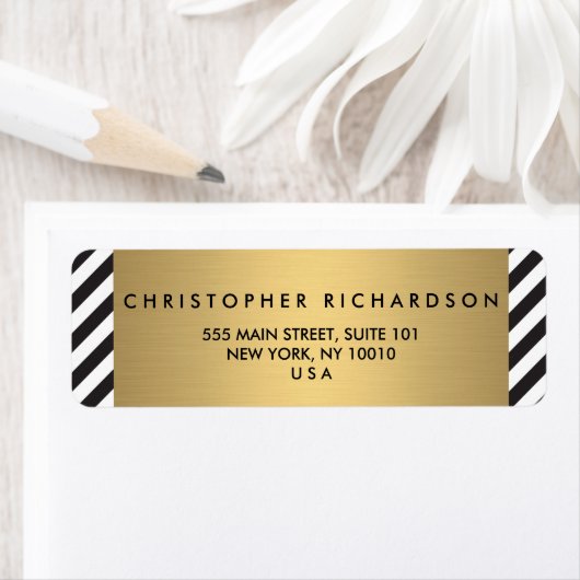 Retro Black en White Pattern Gold Name Logo Etiket (Insitu)