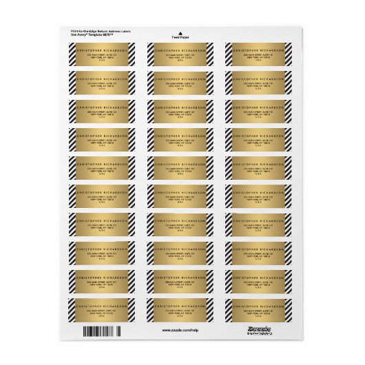 Retro Black en White Pattern Gold Name Logo Etiket (Full Sheet)