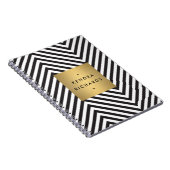 Retro Black en White Pattern Gold Name Logo Notitieboek (Rechterzijde)