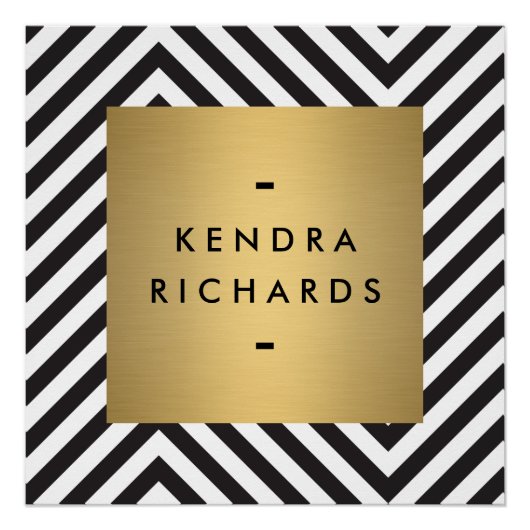 Retro Black en White Pattern Gold Name Logo Perfect Poster (Voorkant)