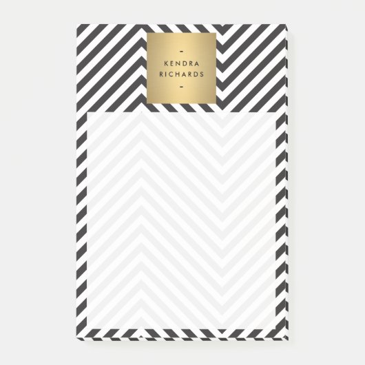 Retro Black en White Pattern Gold Name Logo Post-it® Notes (Voorkant)