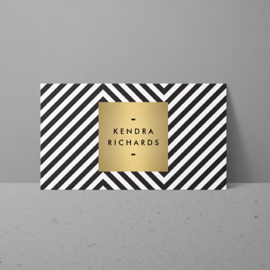 Retro Black en White Pattern Gold Name Logo Visitekaartje