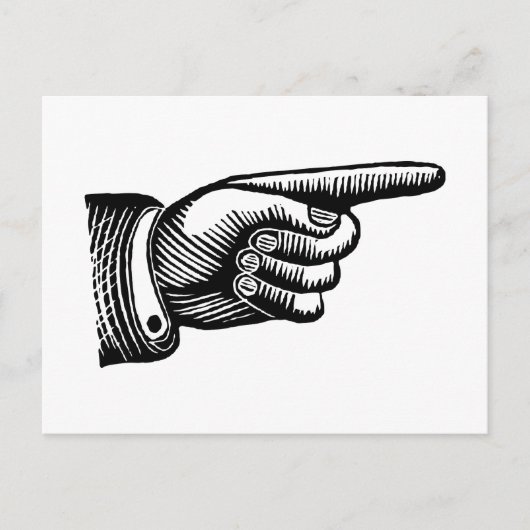 Retro Black en White Pointing Finger Briefkaart (Voorkant)