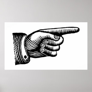 Retro Black en White Pointing Finger Poster