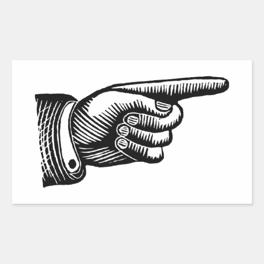 Retro Black en White Pointing Finger Rechthoekige Sticker (Voorkant)
