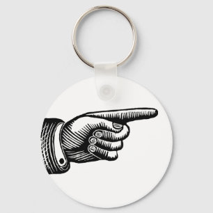 Retro Black en White Pointing Finger Sleutelhanger