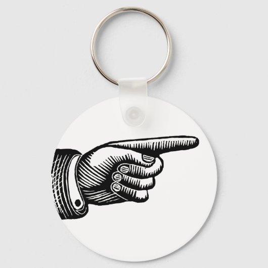 Retro Black en White Pointing Finger Sleutelhanger (Voorkant)