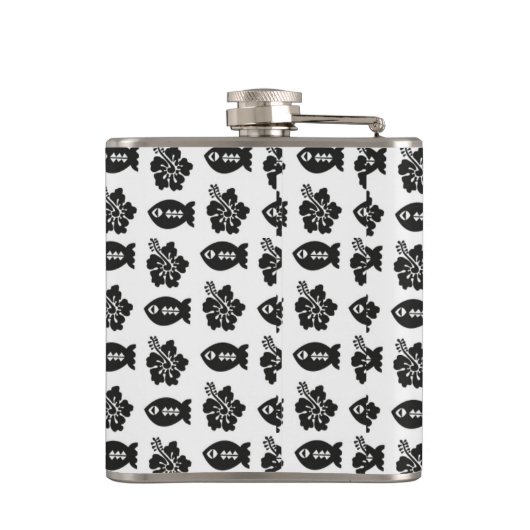 Retro Black en White Tiki Pattern Monogram Heupfles (Achterkant)