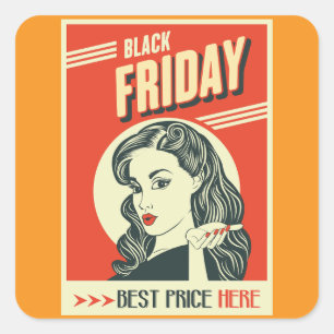 Retro Black Friday Pop Art Pin-Up Meisje Vierkante Sticker