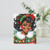 Retro Black Girl Christmas Cheer Briefkaart (Staand voorkant)