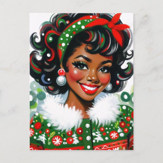 Retro Black Girl Christmas Cheer Briefkaart (Voorkant)
