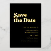 Retro black & gold bruiloft met de datumfolie kaar folie uitnodiging (Voorkant)