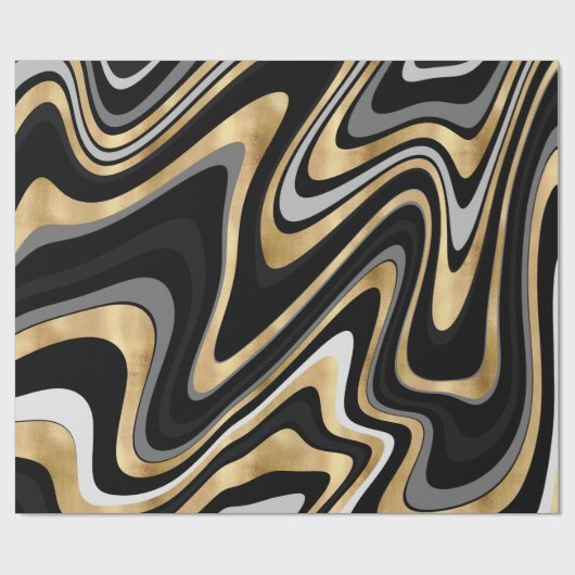 Retro Black Gold Wavy Lines Modern Design Cadeaupapier (Vlak)