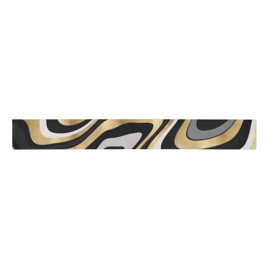 Retro Black Gold Wavy Lines Modern Design Grosgrain Lint (Voorkant)