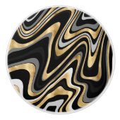 Retro Black Gold Wavy Lines Modern Design Keramische Knop (Voorkant)