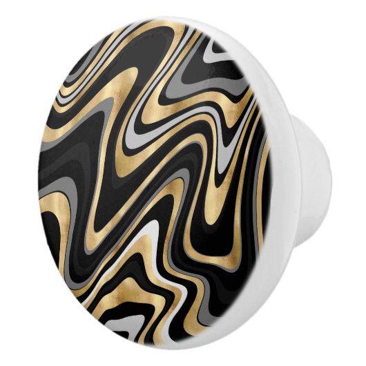 Retro Black Gold Wavy Lines Modern Design Keramische Knop (Rechts)