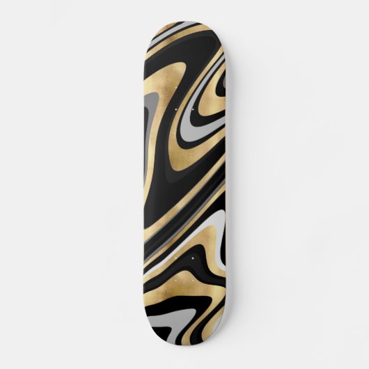 Retro Black Gold Wavy Lines Modern Design Skateboard (Voorkant)