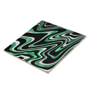 Retro Black Green Wavy Lines Modern Design Tegeltje