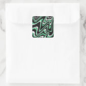 Retro Black Green Wavy Lines Modern Design Vierkante Sticker (Tas)