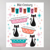 Retro Black Kitty Katten Pyrex Midden-eeuws waanzi Poster (Voorkant)