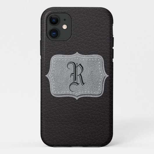 Retro Black Leather Personalized Monogram Case-Mate iPhone Case (Achterkant)