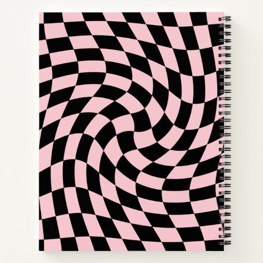 Retro Black Pink Pastel Warped Checkered Notitieboek (Achterkant)
