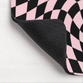 Retro Black Pink Warped Checkered Dorm Muismat (Hoek)