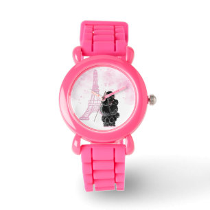 Retro Black Podle Pink Eiffel Tower Horloge