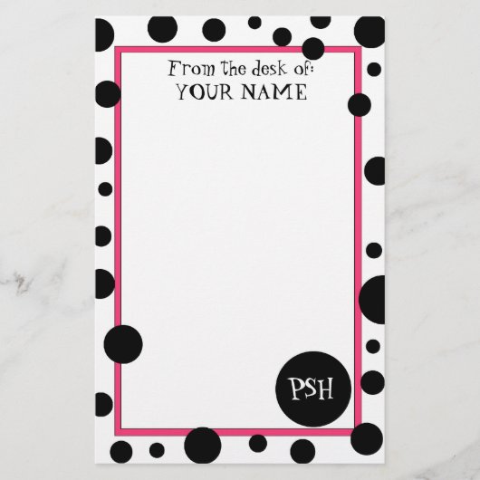 Retro Black Polka Dot Stationery Briefpapier (Voorkant)