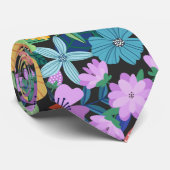 Retro Black Rainbow Flowers Patroon Stropdas (Opgerold)