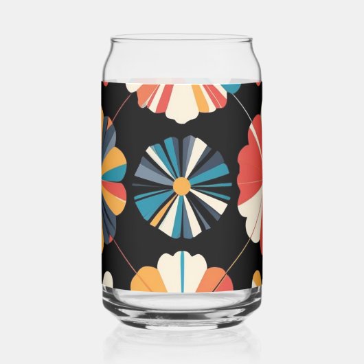 Retro Black Rainbow geometric Flowers Pattern  (Recto)