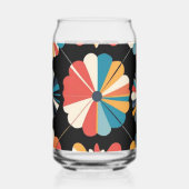 Retro Black Rainbow geometric Flowers Pattern  (Gauche)