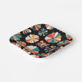 Retro Black Rainbow geometric Flowers Pattern Papieren Bordje (Gebogen)