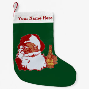 Retro Black Santa Claus Beer Funny kerstnaam Kleine Kerstsok