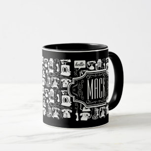 Retro Black Telephone Patroon Mok