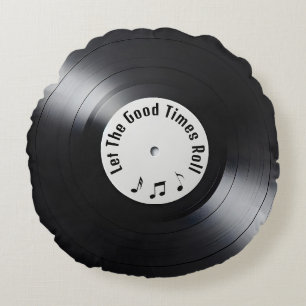 Retro Black Vinyl LP Record Rond Kussen