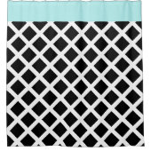 Retro Black & White Checkerboard met Aqua Border Douchegordijn (Voorkant)