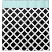 Retro Black & White Checkerboard met Aqua Border Douchegordijn (Voorkant)