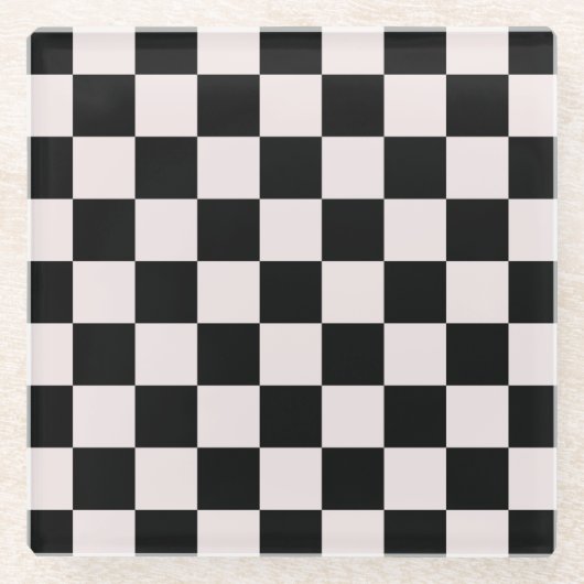 Retro Black White Checkerboard Pattern Glazen Onderzetter (Voorkant)