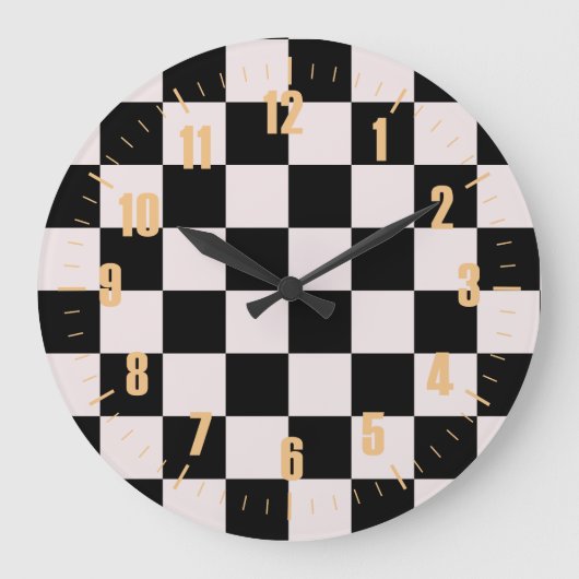 Retro Black White Checkerboard Pattern   Grote Klok (Voorkant)