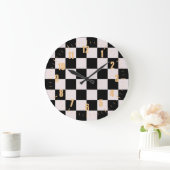 Retro Black White Checkerboard Pattern   Grote Klok (Huis)