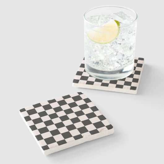 Retro Black White Checkerboard Pattern Stenen Onderzetter (Zijkant)