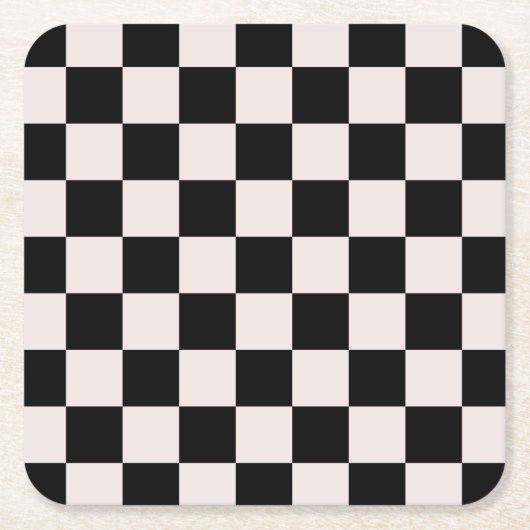 Retro Black White Checkerboard Pattern Vierkante Kartonnen Onderzetter (Voorkant)